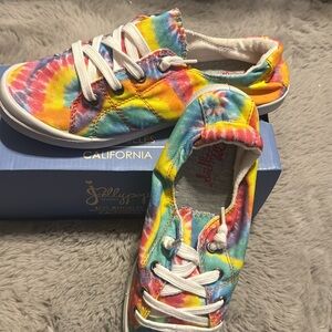 NWT Jellypop Comfort Fit Rainbow Tie Dye Canvas Slip On Size 9.5 Women